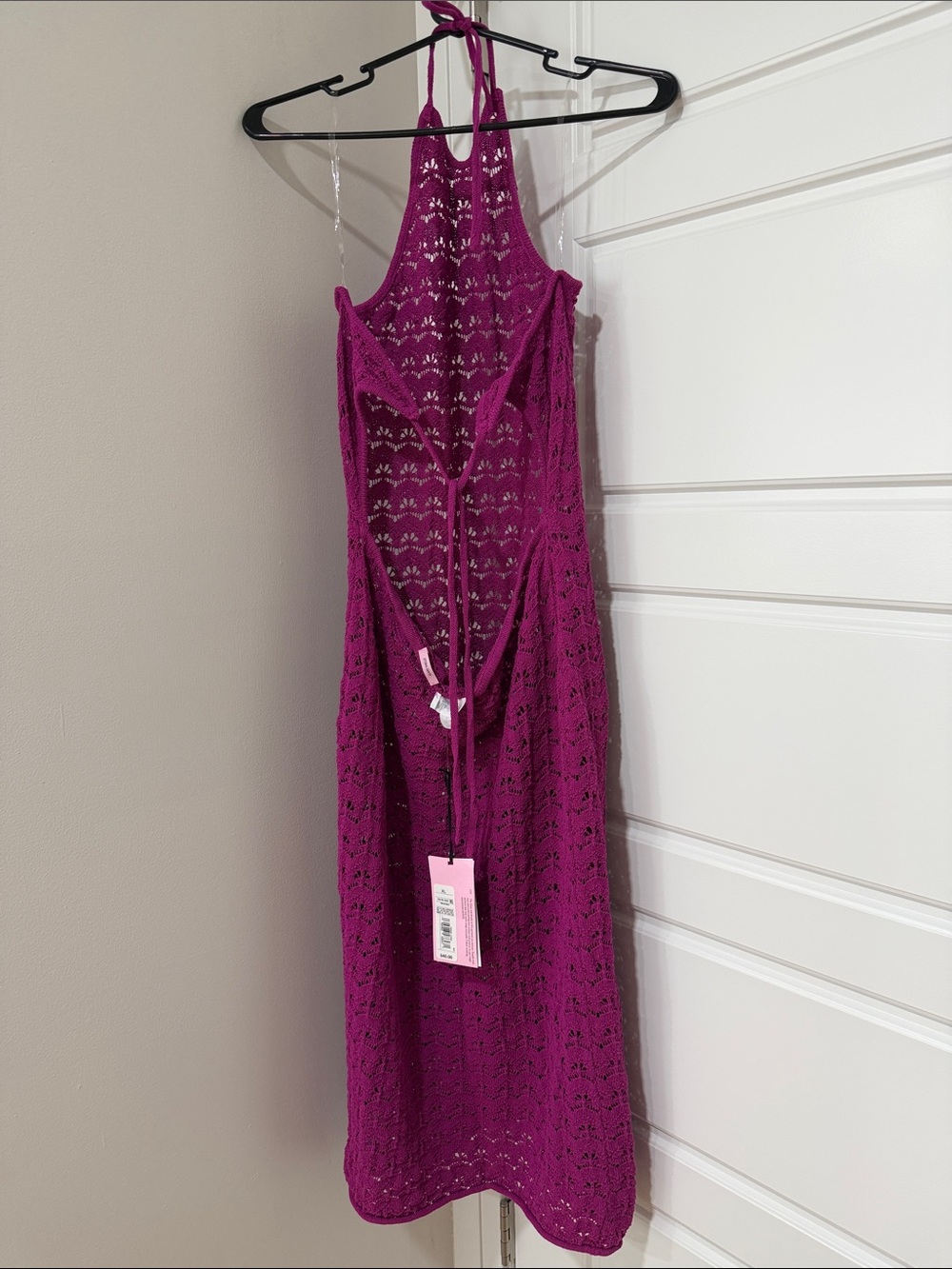 Future Collective Fuchsia Crochet Summer Beach Halter Maxi Dress XL